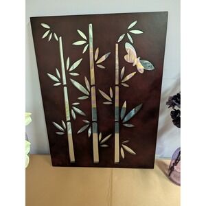 Vintage Interiors Design Wooden Mirror Art Bamboo Butterfly Wall Decor 24x18